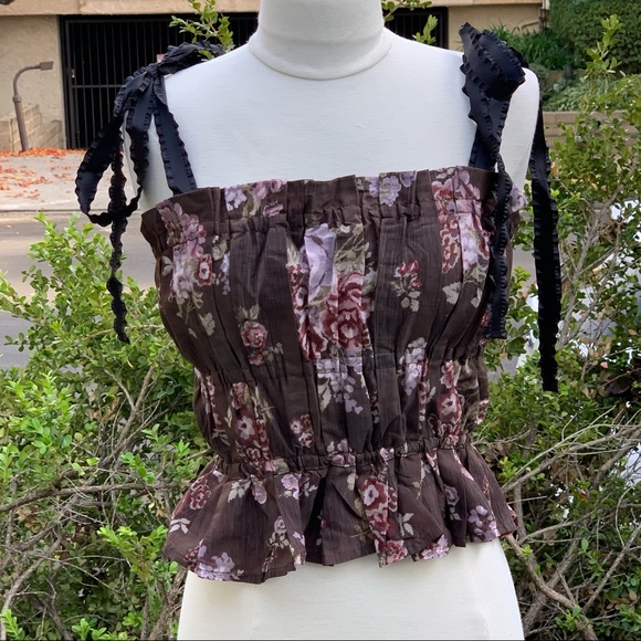 BROCK COLLECTION X H&M Floral Print Muted Rose and Brown Tube Top Ribbon… - Picture 8 of 8